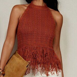 Boho Women's Backless Fringe Hem Knit halter Top